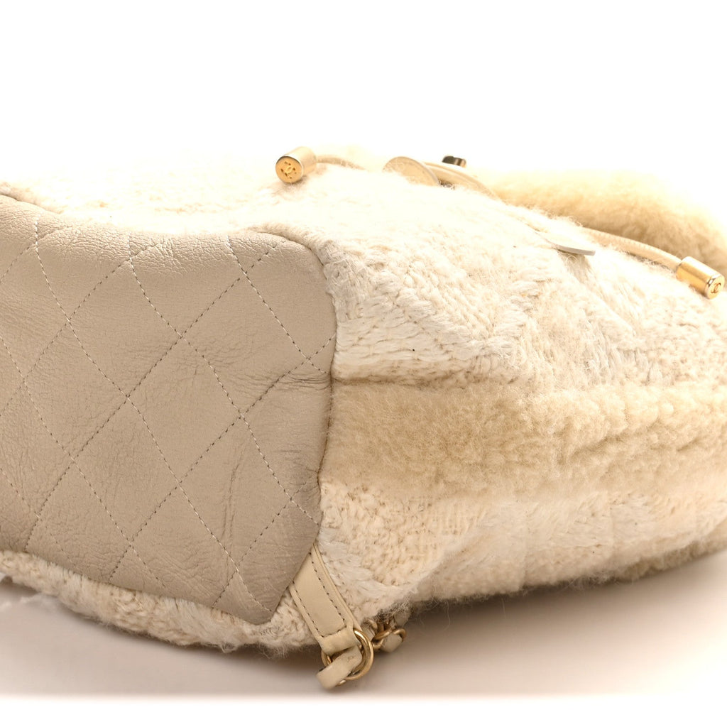 Chanel Tweed Shearling Quilted CC Backpack White