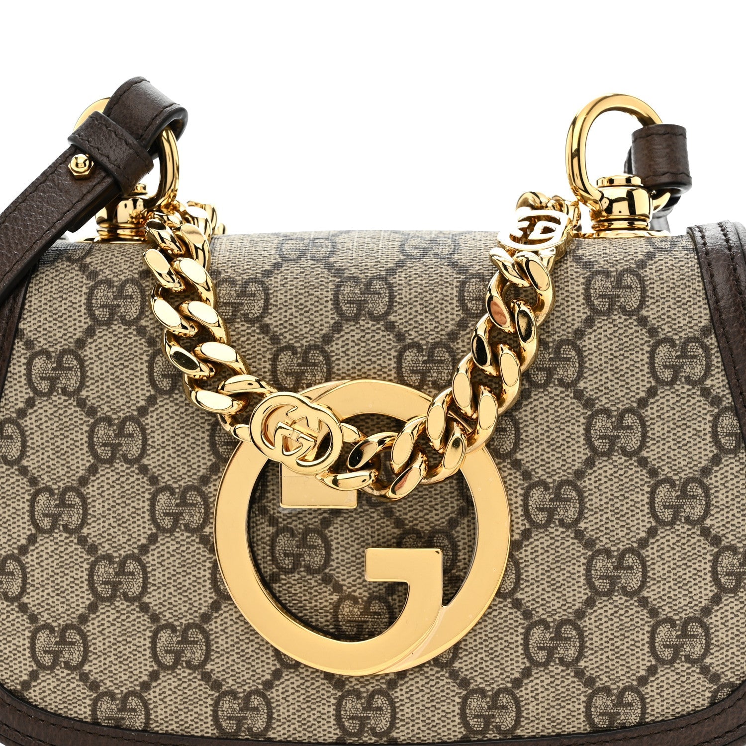 Gucci GG Supreme Monogram Textured Dollar Calfskin Mini Blondie Chain Shoulder Flap Bag Beige Ebony New Acero