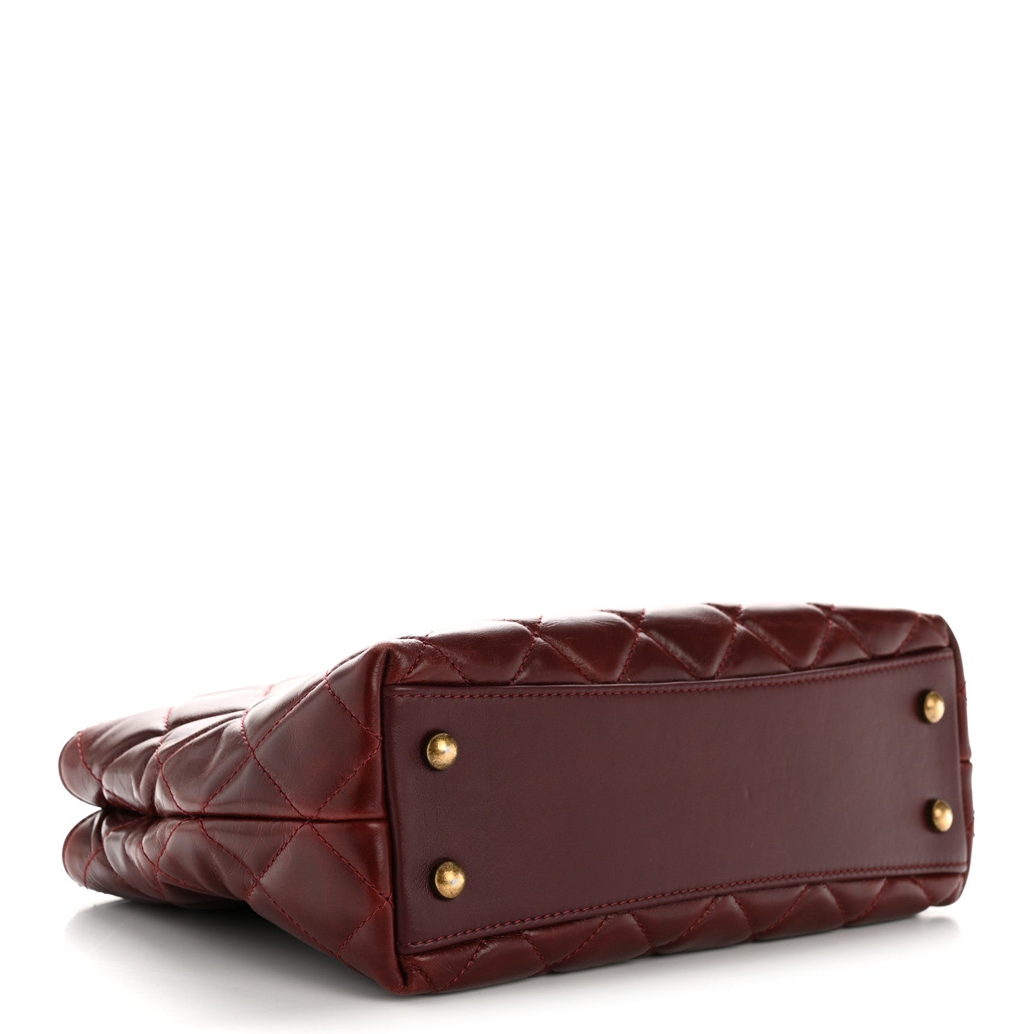 Chanel Glazed Calfskin Quilted Small Gold Bar Tote Red