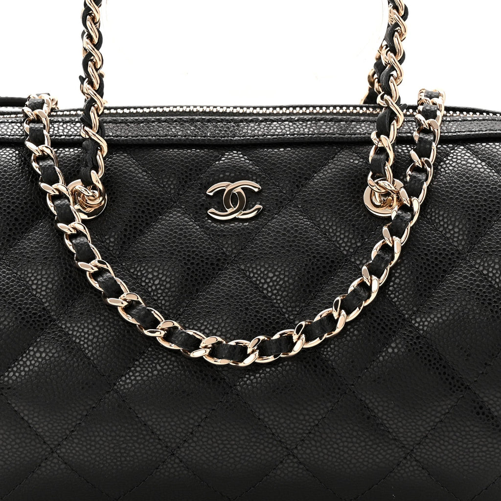Chanel Caviar Quilted Barrel Clutch With Chain Black