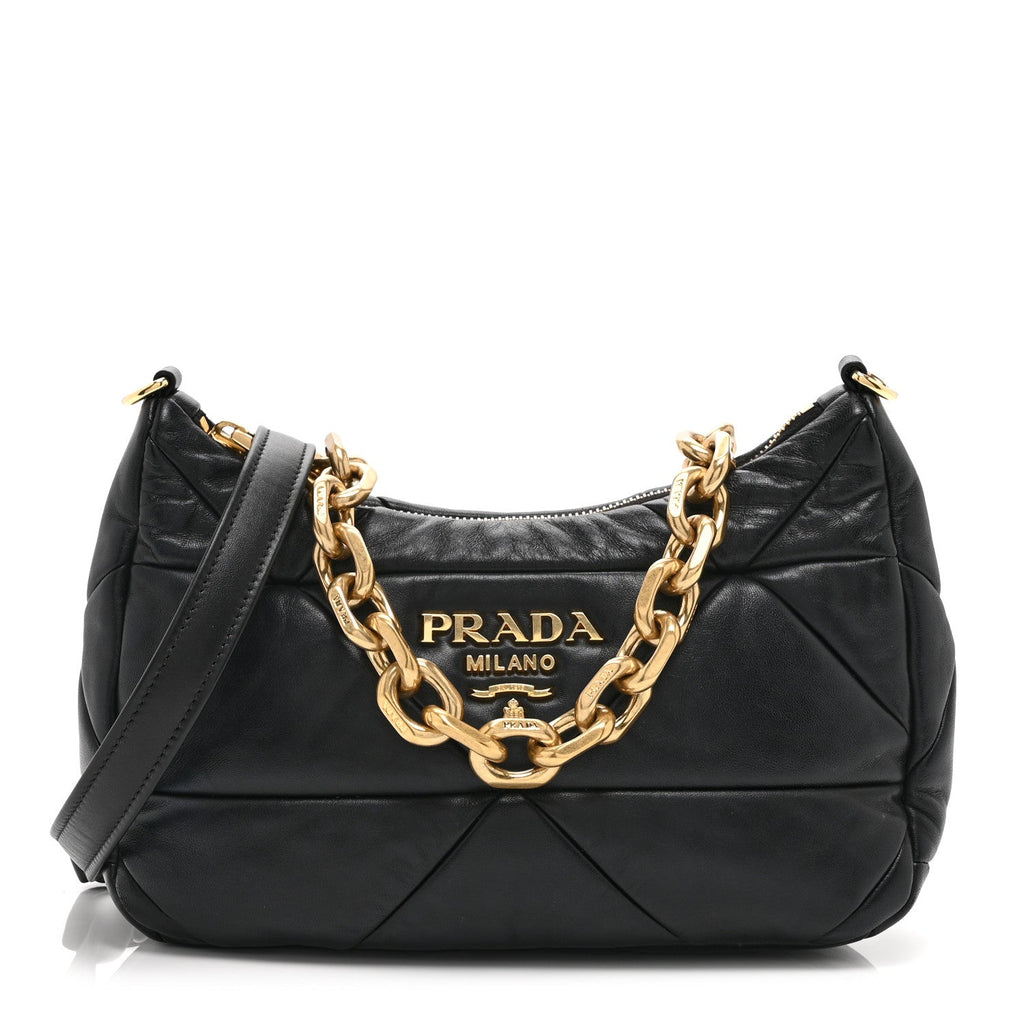 Prada Nappa Triangle Quilted Patchwork System Bag Black
