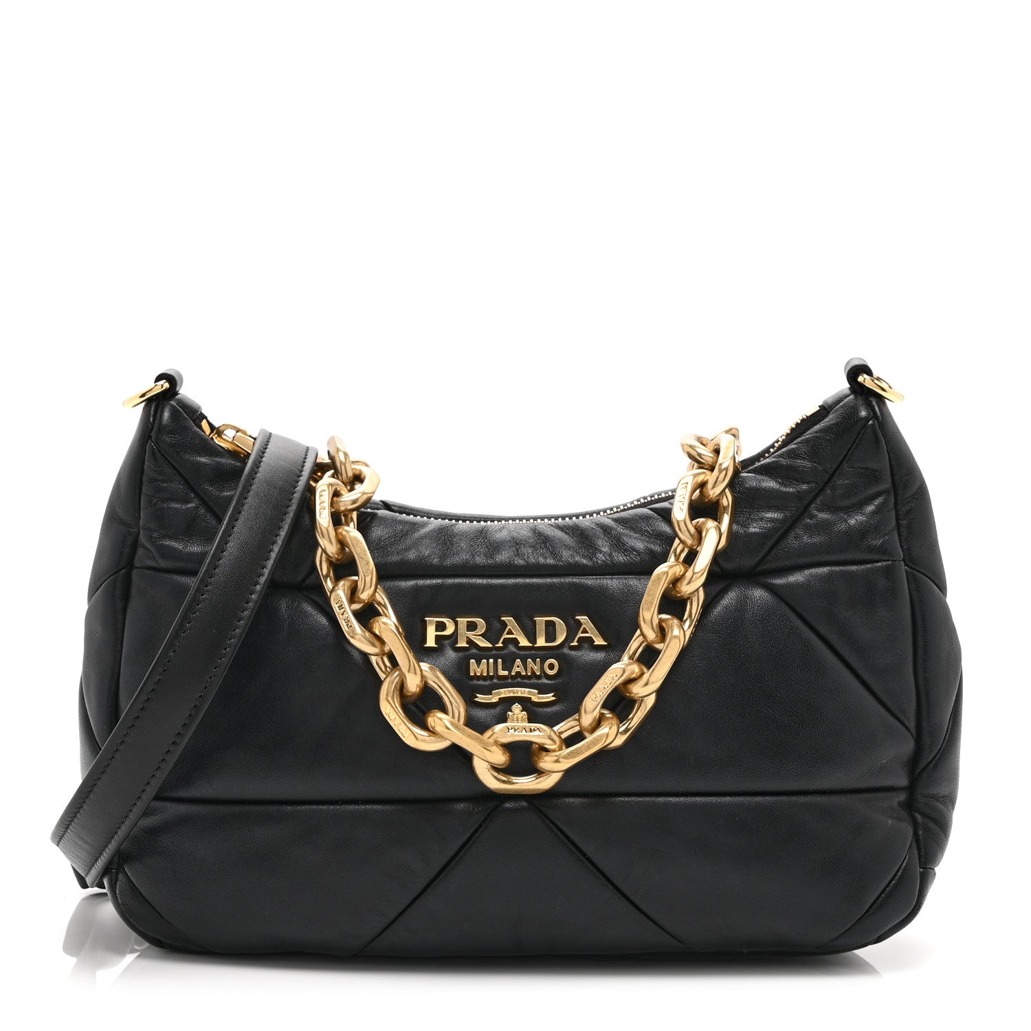 Prada Nappa Triangle Quilted Patchwork System Bag Black