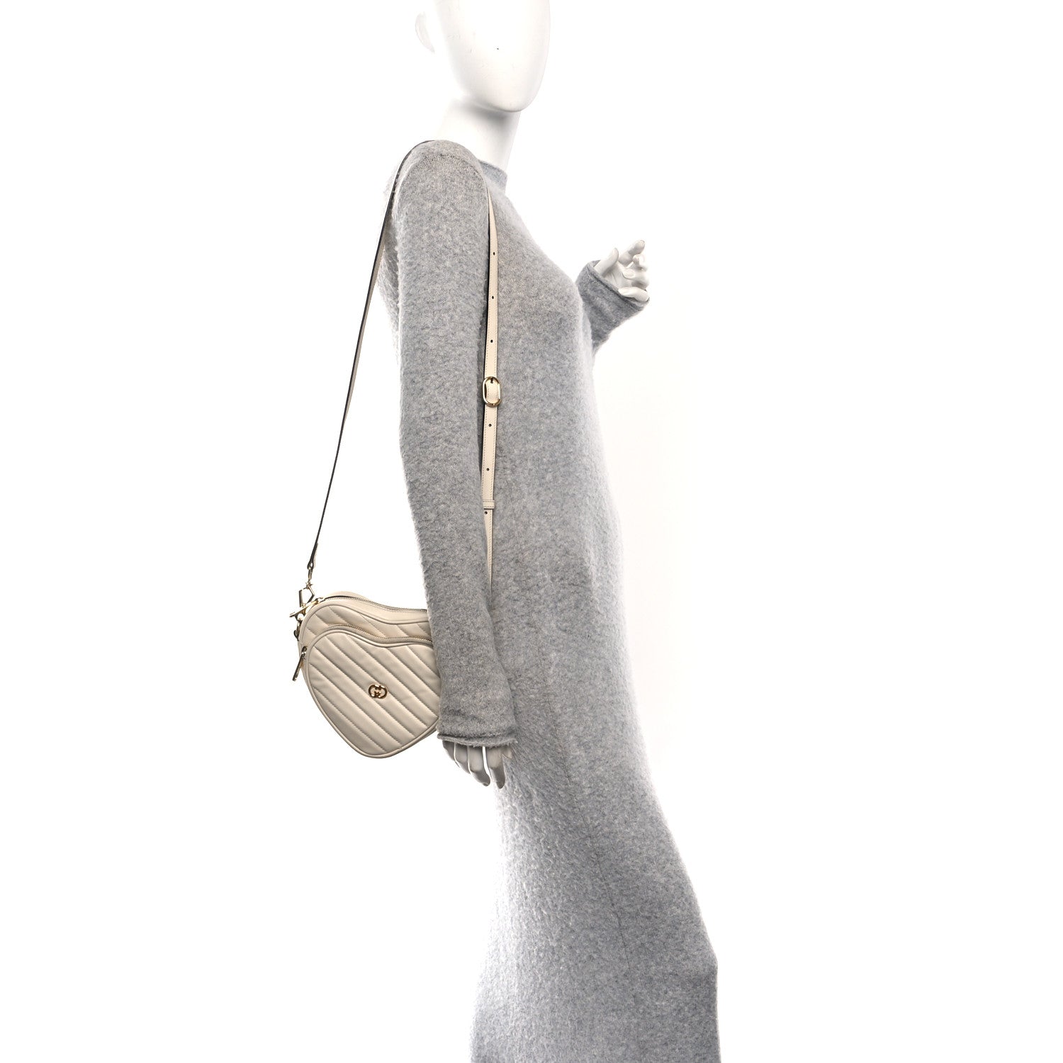 Gucci Calfskin Matelasse Diagonal Mini Interlocking G Heart Shoulder Bag Mystic White