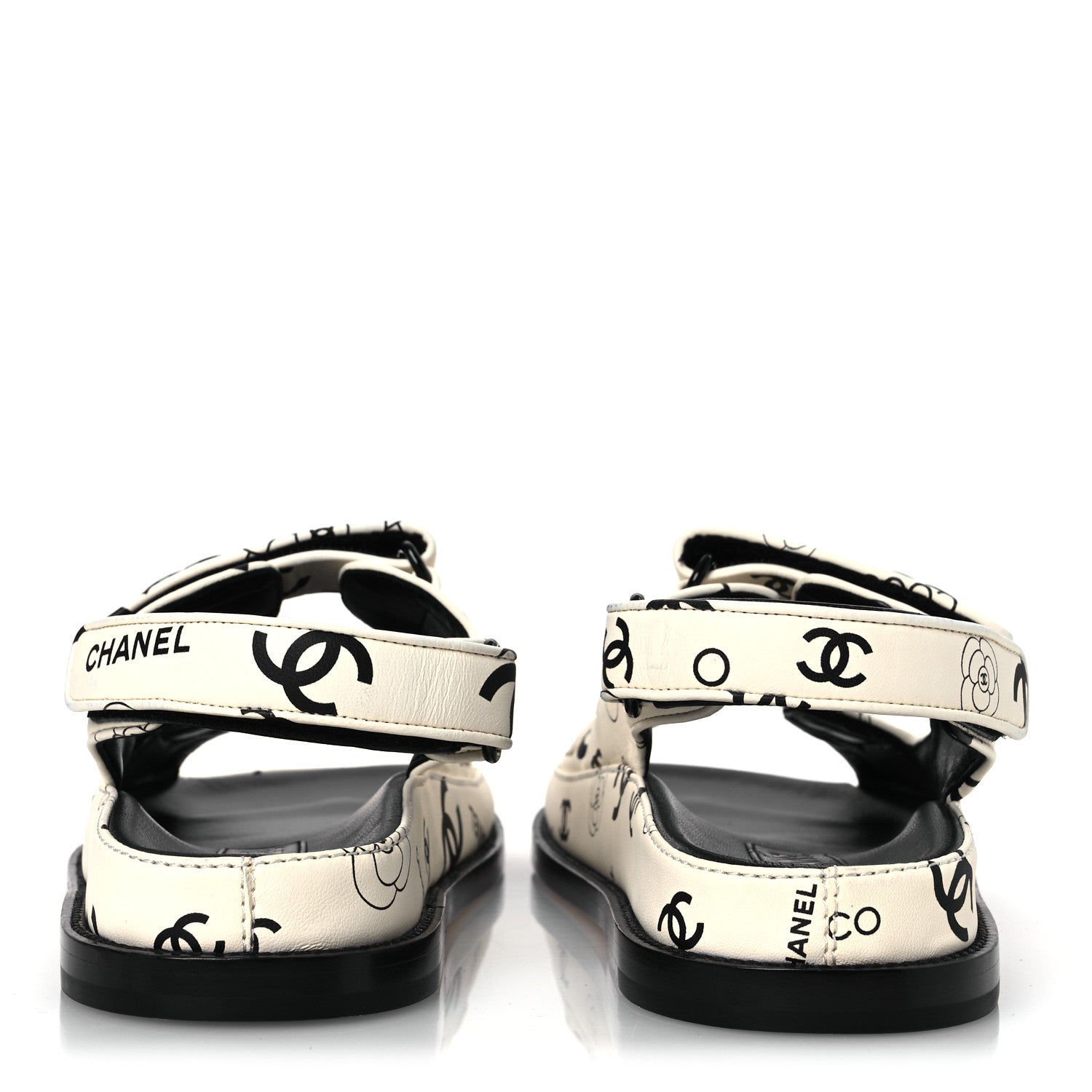 Lambskin Printed CC Velcro Dad Sandals 37.5 White Black