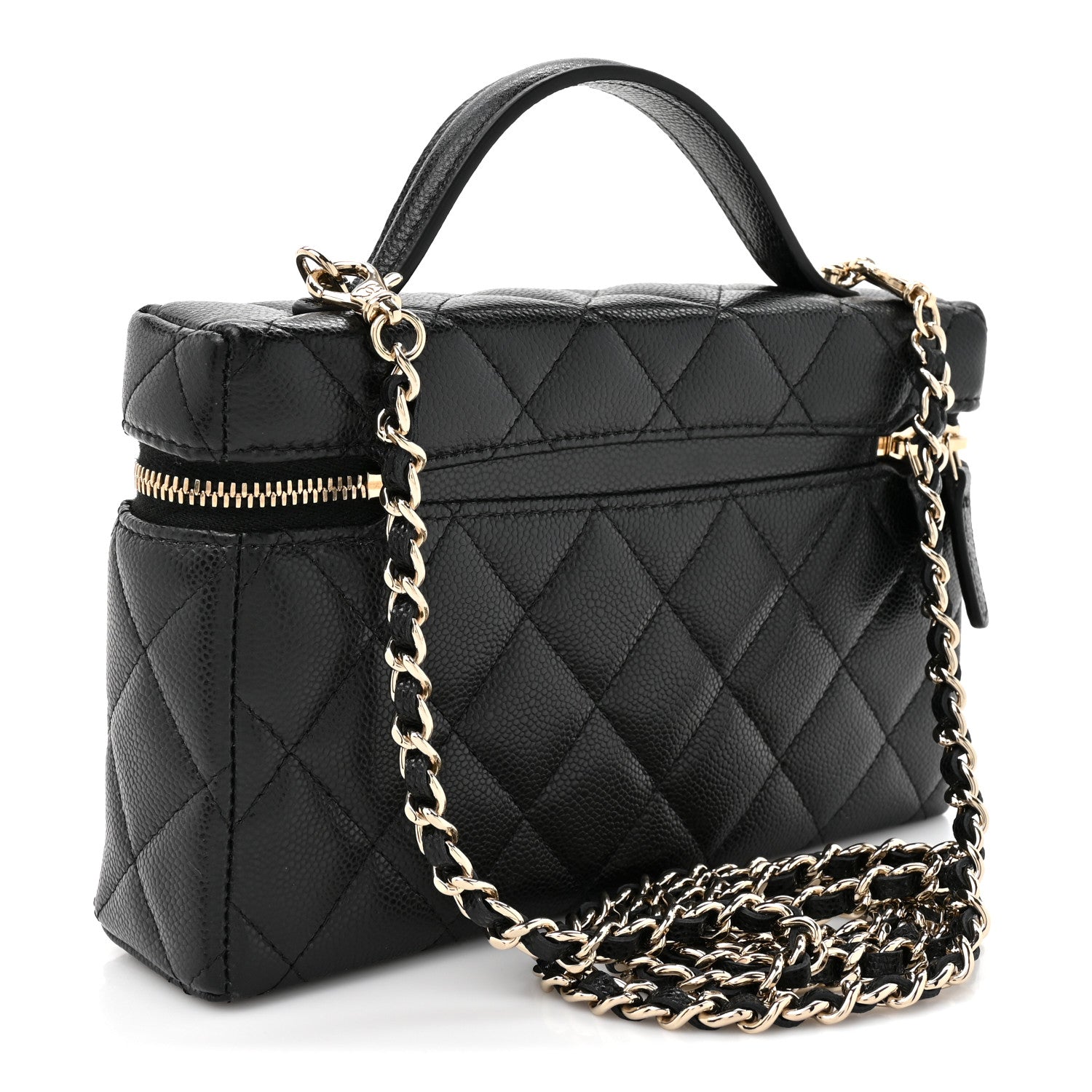 Chanel Caviar Quilted Top Handle Slim Vanity With Chain Black