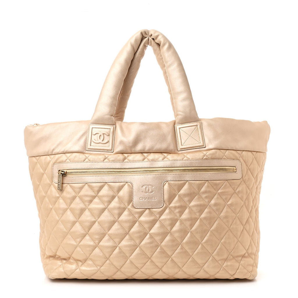 Chanel Metallic Lambskin Quilted Large Coco Cocoon Tote Light Gold