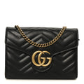 Gucci Calfskin Matelasse GG Marmont Chain Wallet Black