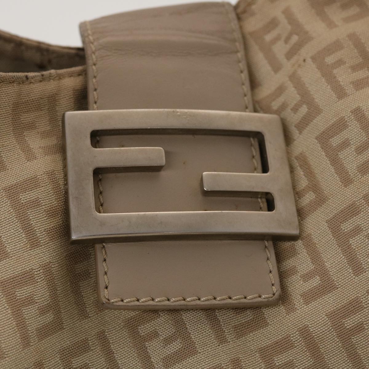 FENDI Zucchino Canvas Mamma Baguette Hand Bag Leather Beige  45281