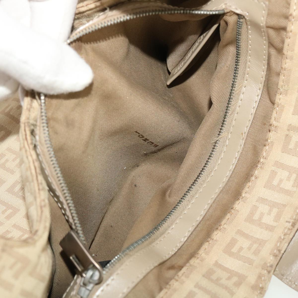 FENDI Zucchino Canvas Mamma Baguette Hand Bag Leather Beige  45281