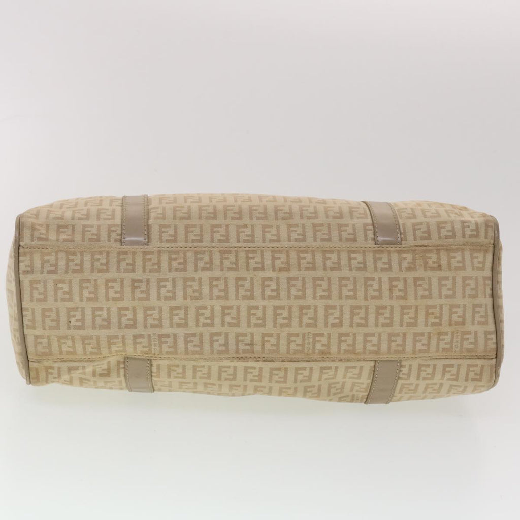 FENDI Zucchino Canvas Mamma Baguette Hand Bag Leather Beige Auth 45281