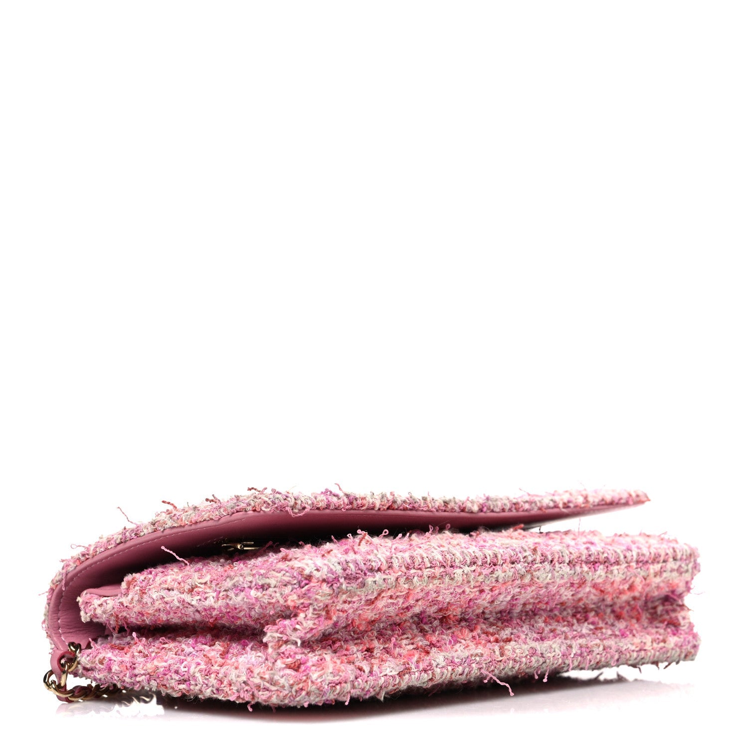 Chanel Tweed Quilted Wallet On Chain WOC Pink
