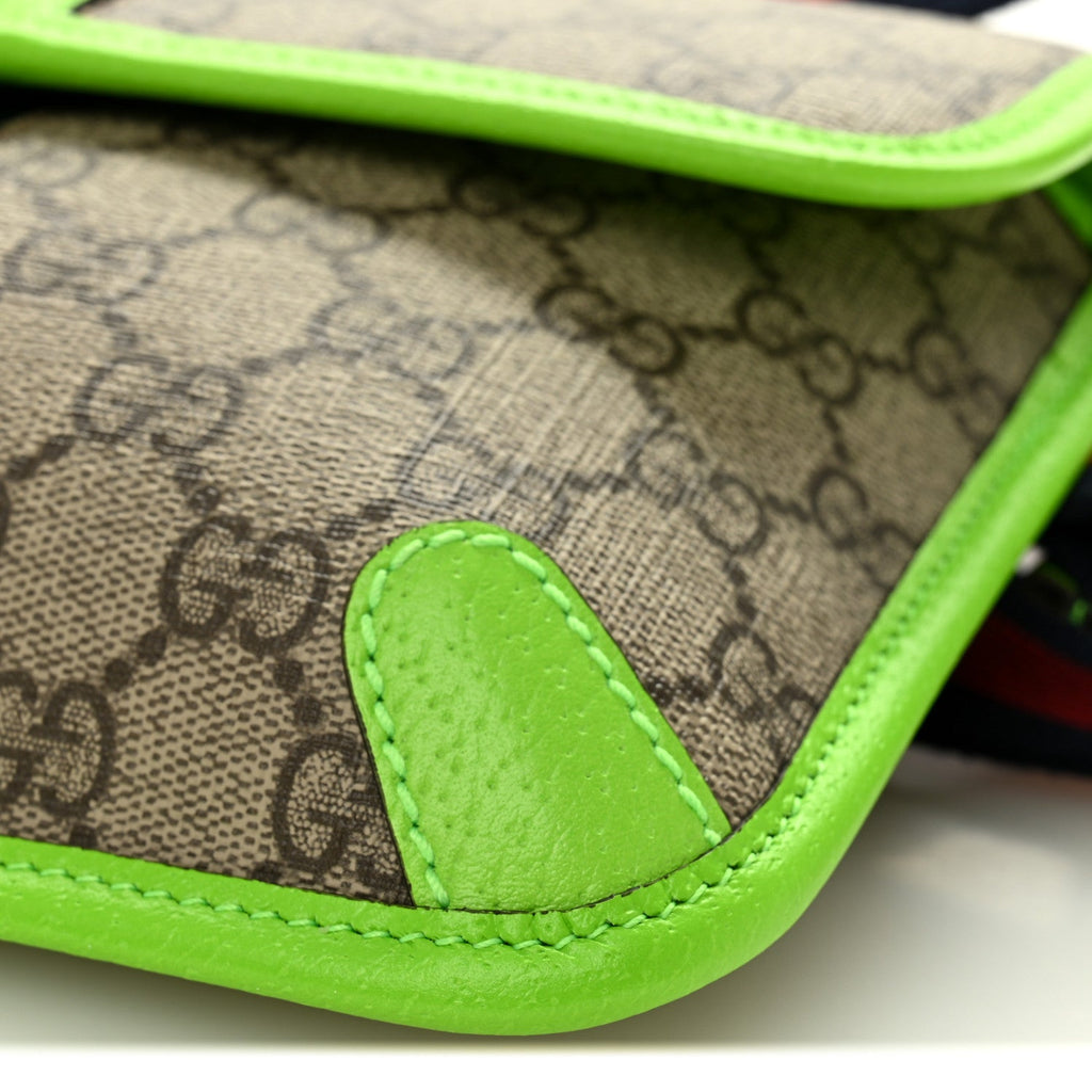 Gucci GG Supreme Monogram Web Small Ophidia Belt Bag Beige Ebony Electric Green