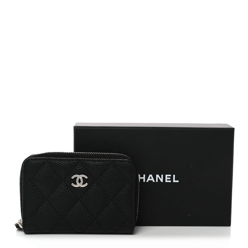 Caviar Quilted Zip Coin Purse Black