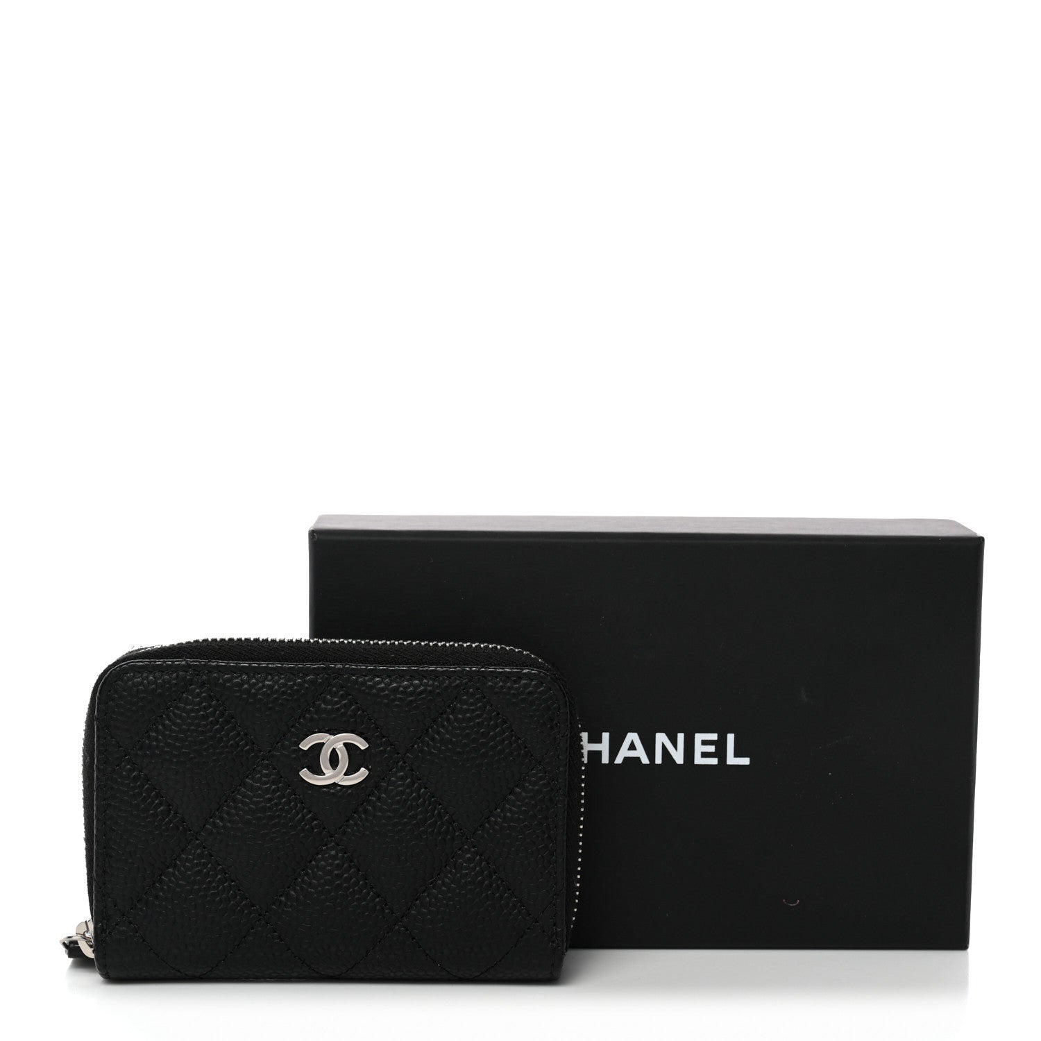 Caviar Quilted Zip Coin Purse Black