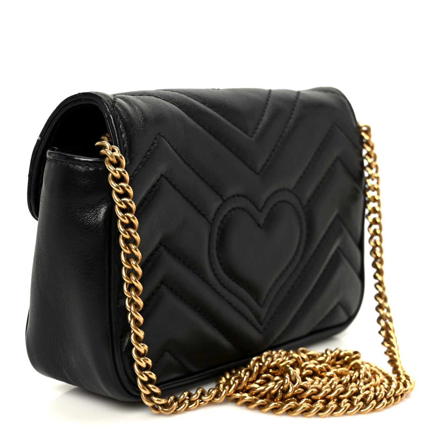 Gucci Calfskin Matelasse Super Mini GG Marmont Shoulder Bag Black