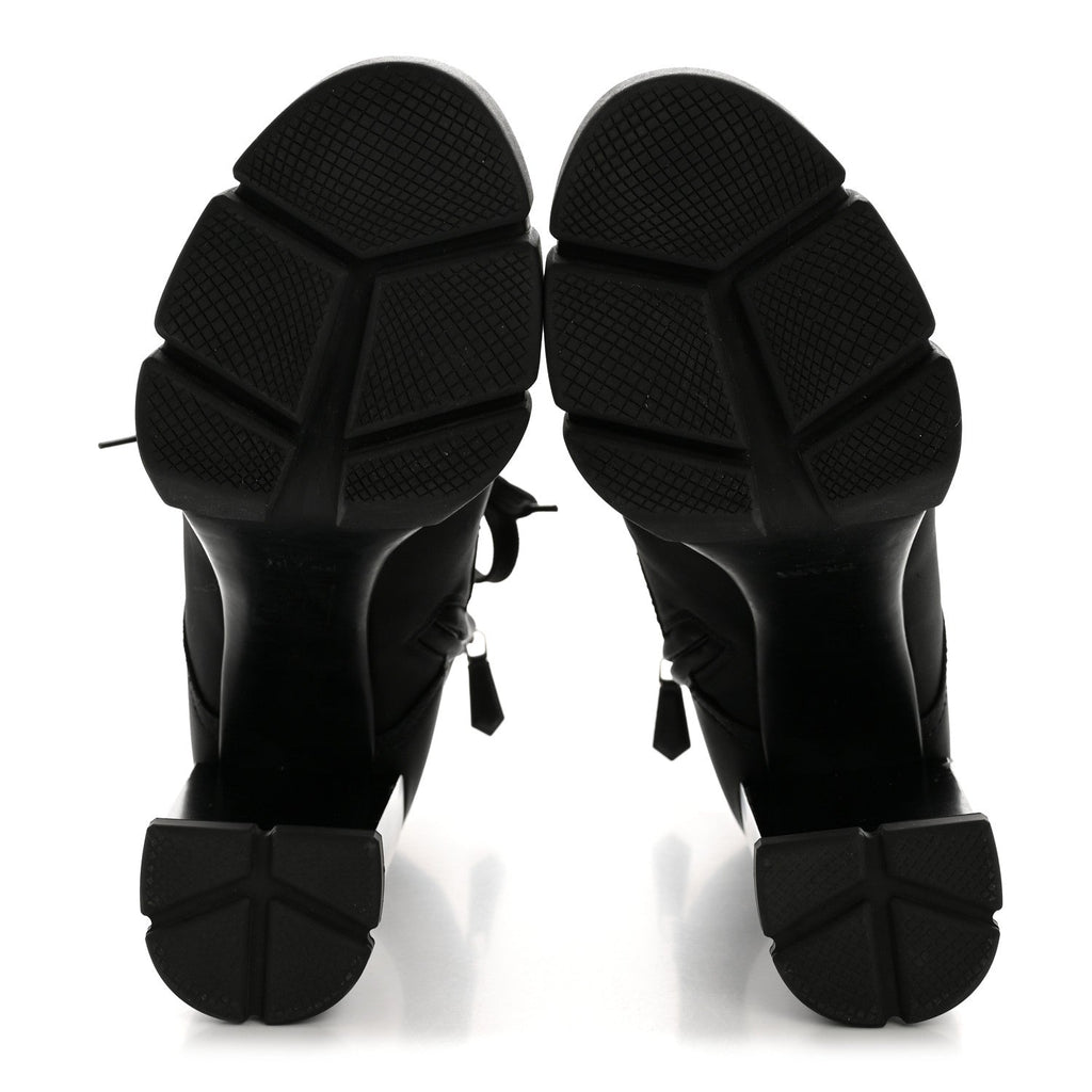 Prada Spazzolato Re-Nylon Metal Triangle Logo 110mm Ankle Boots 40 Black