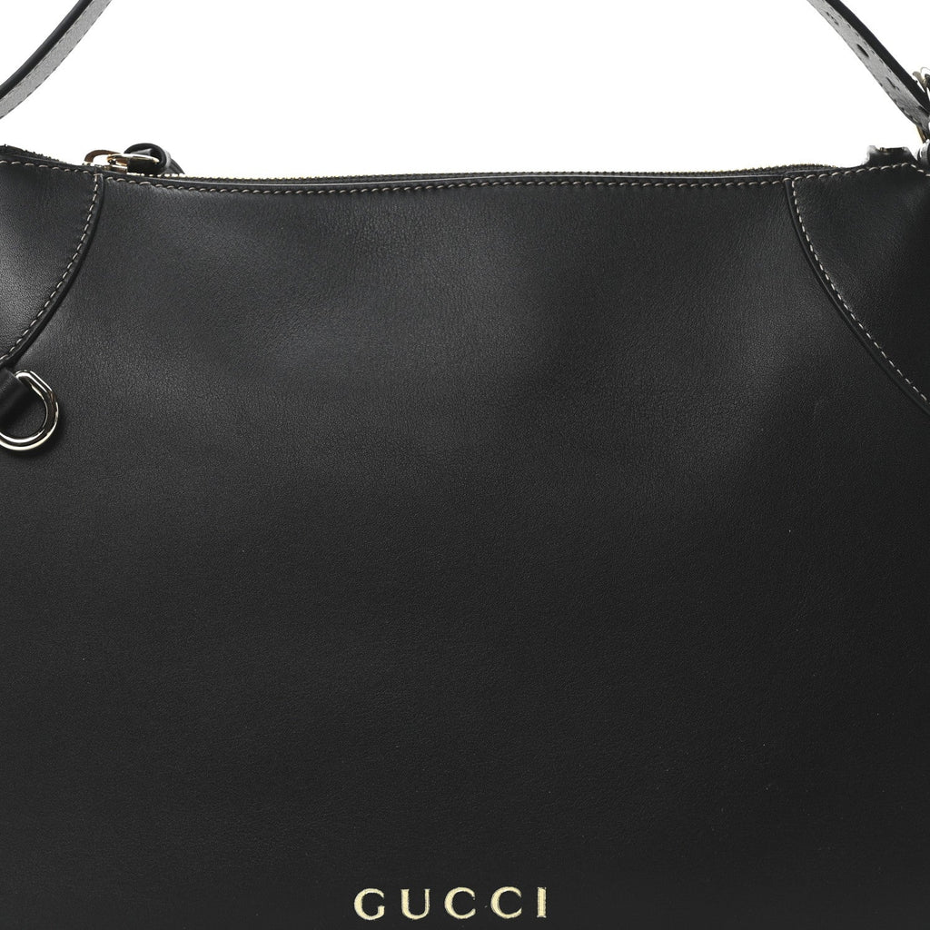 Gucci Calfskin Medium Emblem Shoulder Bag Black