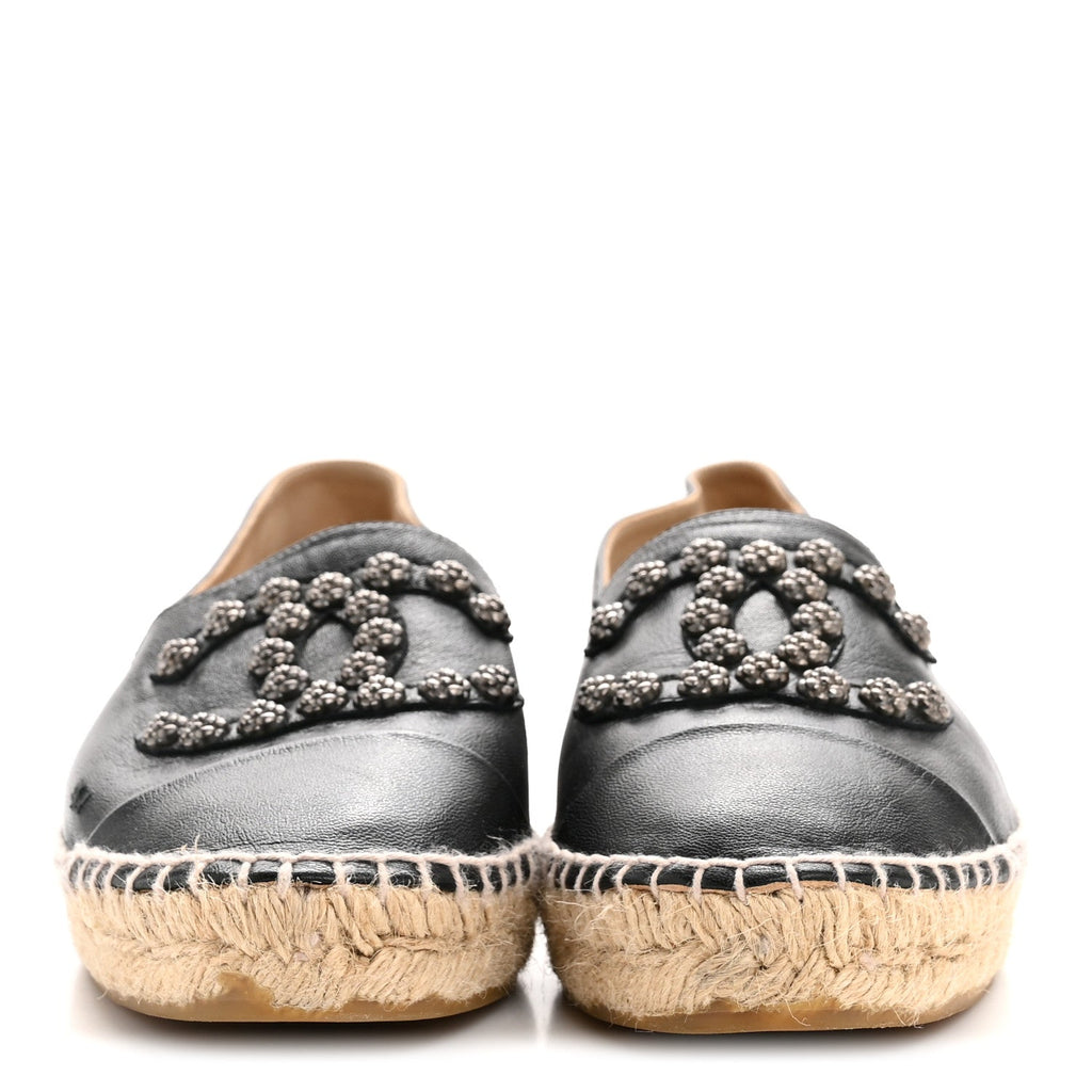 Lambskin Camellia CC Stud Espadrilles 39 Black