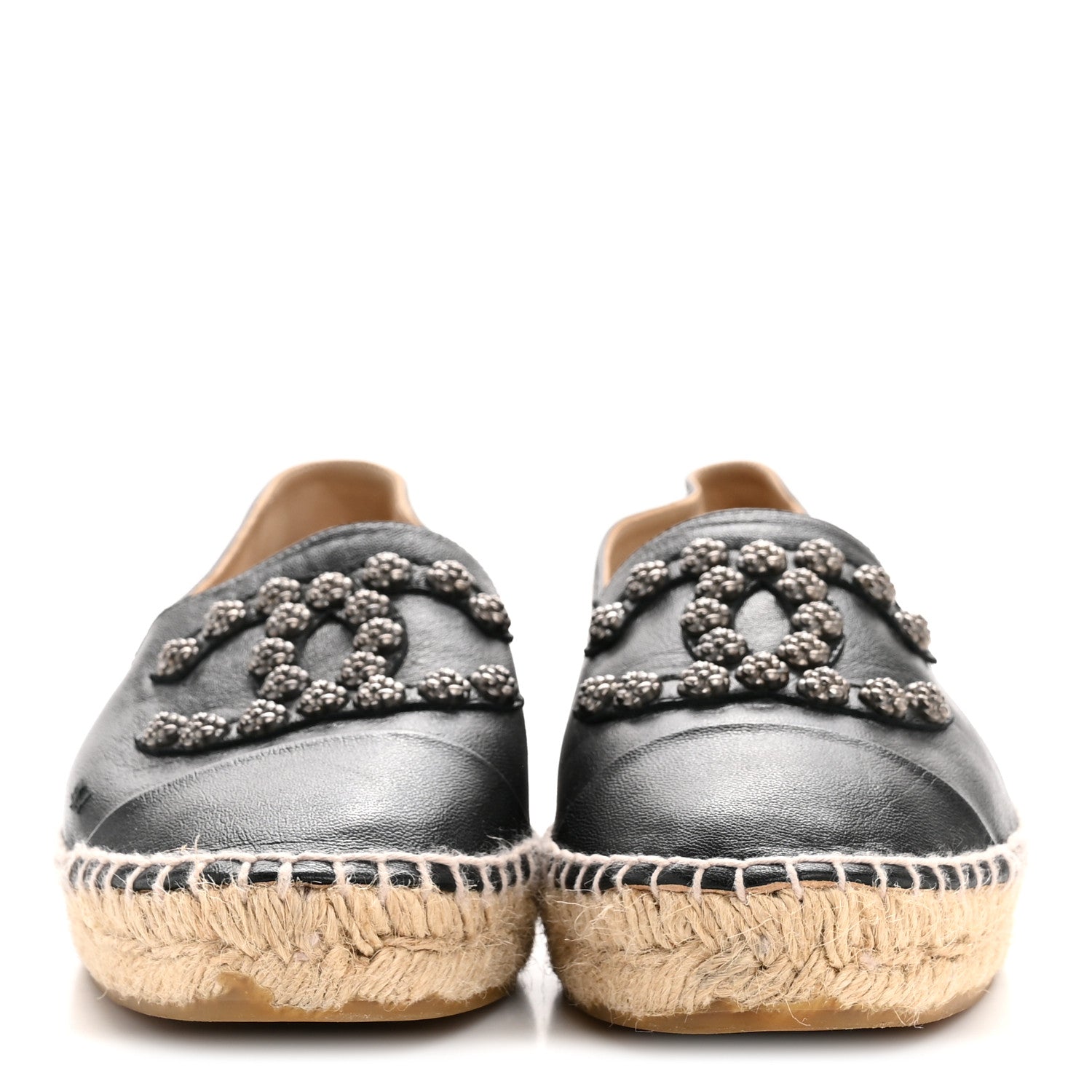 Lambskin Camellia CC Stud Espadrilles 39 Black