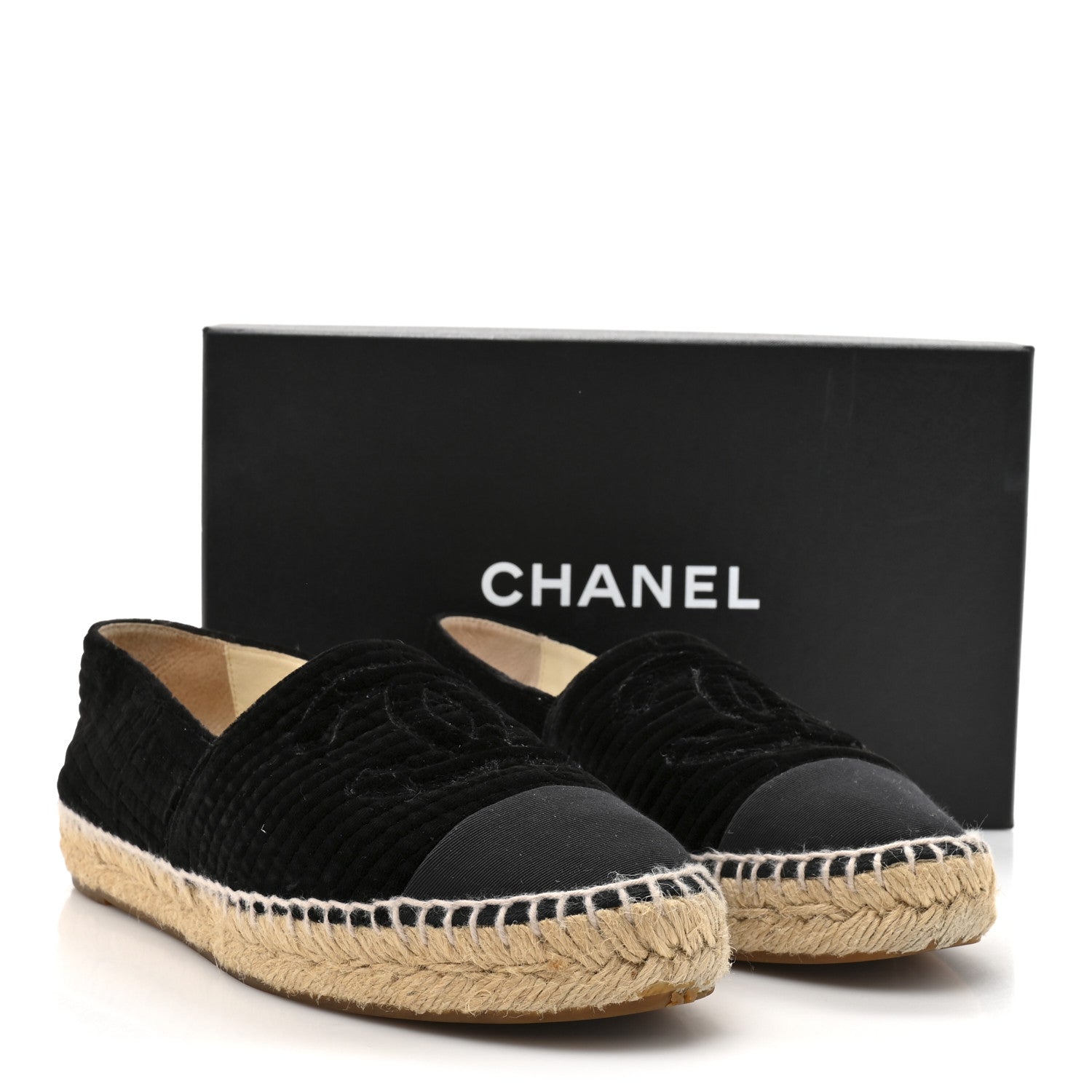 Chanel Velvet Grosgrain CC Espadrilles 38 Black