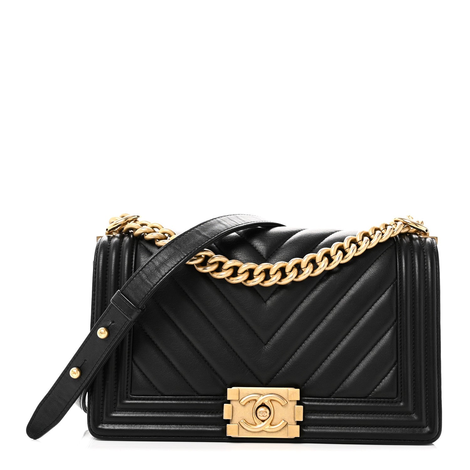 Chanel Lambskin Chevron Quilted Medium Boy Flap Black