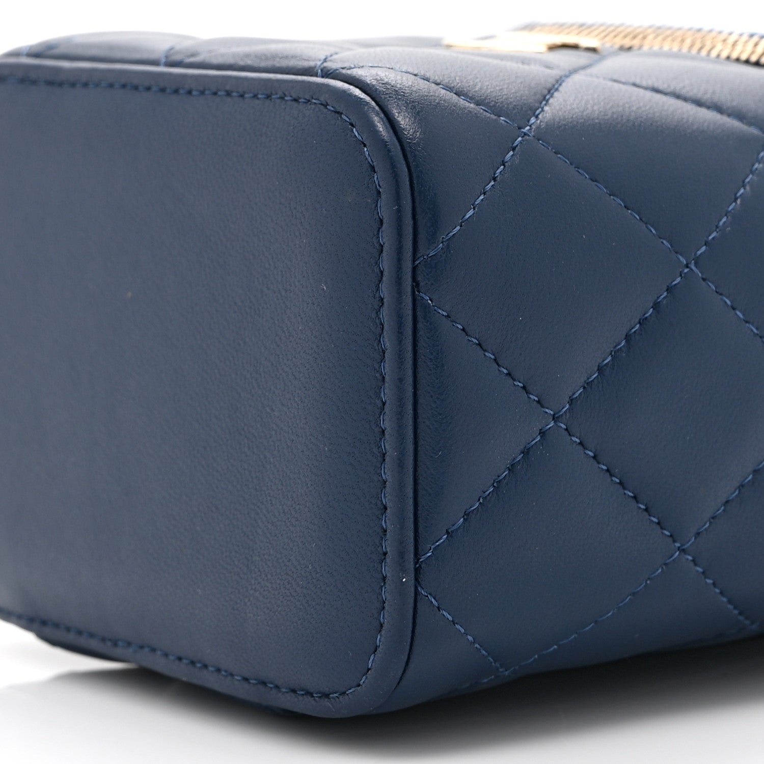 Chanel Lambskin Quilted Top Handle Mini Vanity Case With Chain Blue