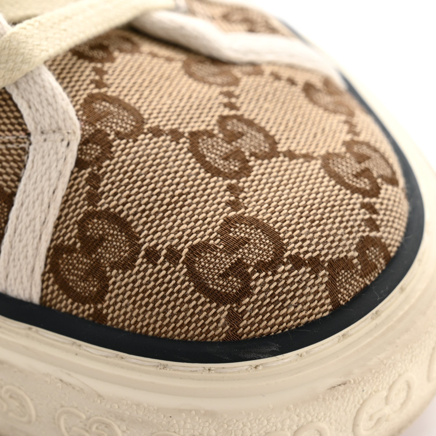 Gucci GG Monogram Web Womens 1977 Tennis Sneakers 40 Beige Ebony Mystic White