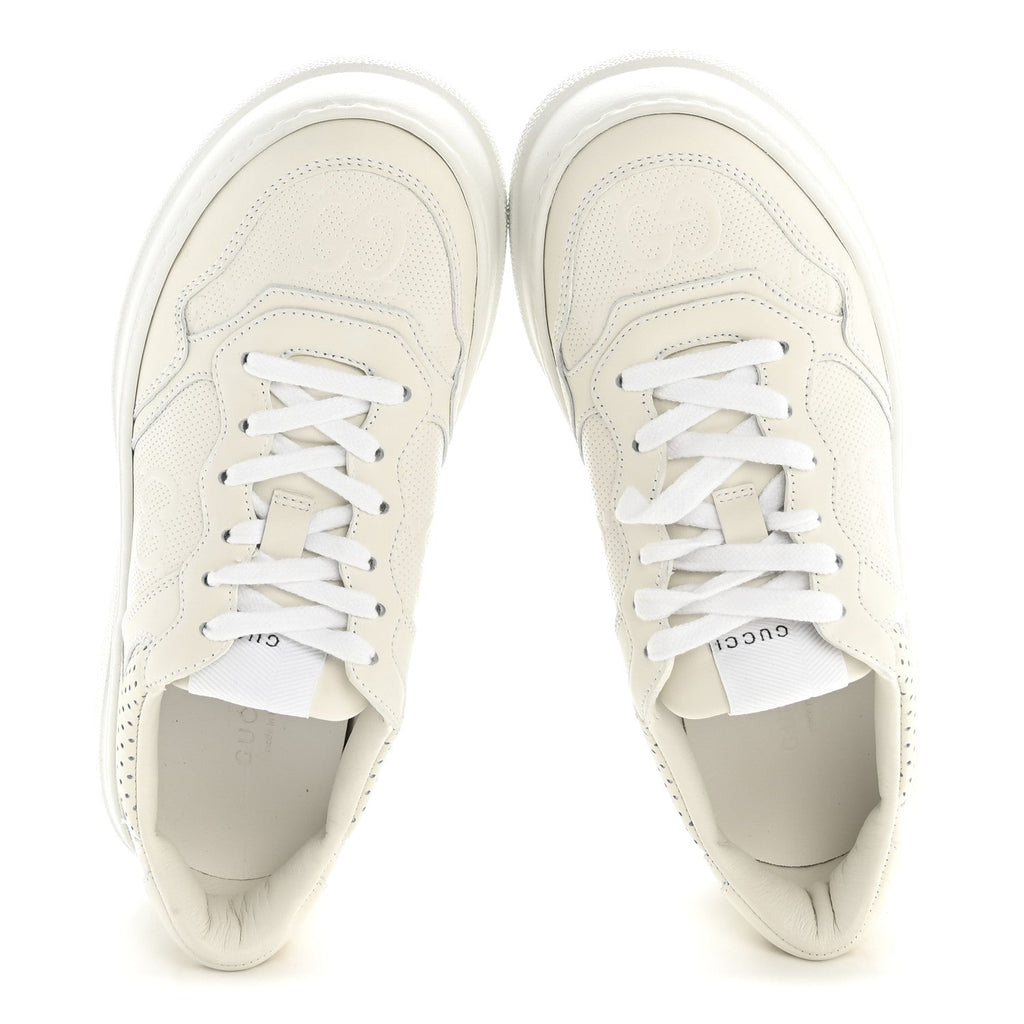 Gucci Calfskin GG Tennis Embossed Perforated Womens Platform 55mm Sneakers 37 Great White