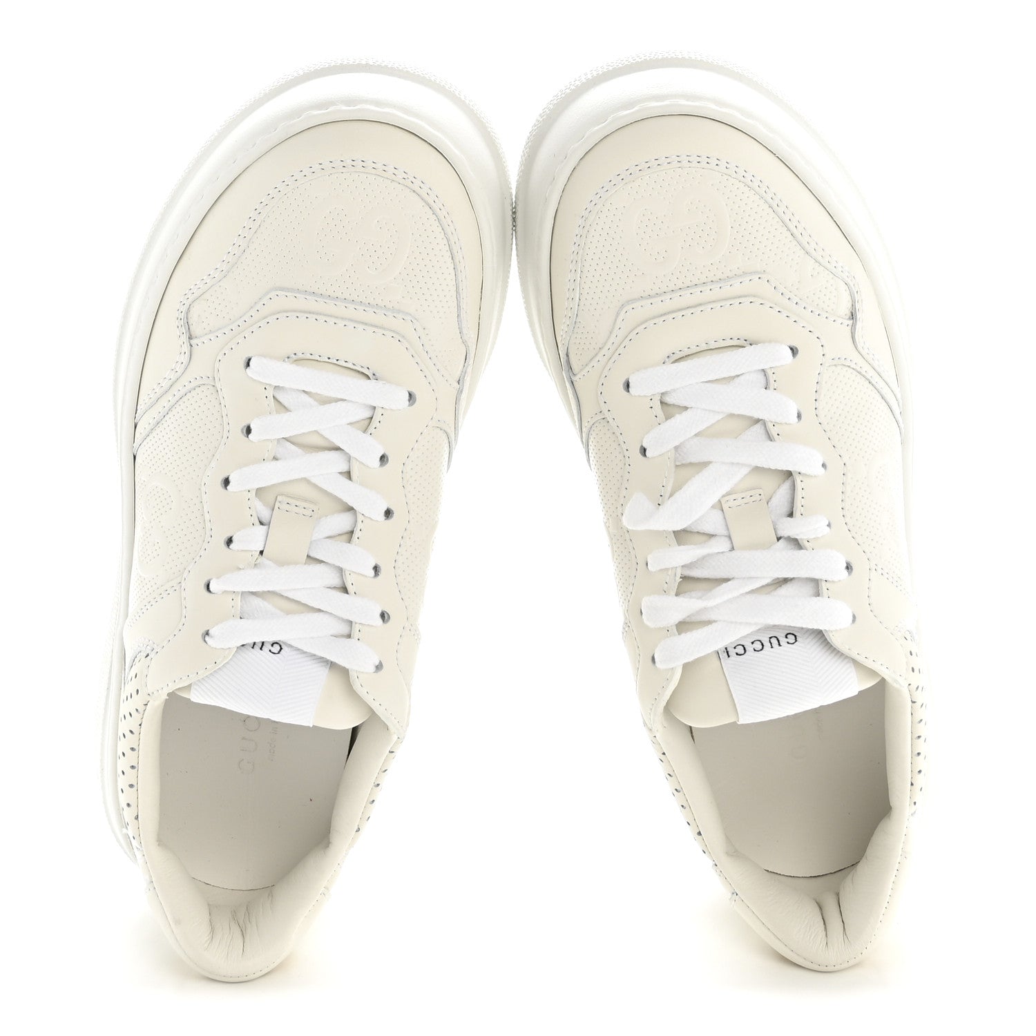 Gucci Calfskin GG Tennis Embossed Perforated Womens Platform 55mm Sneakers 37 Great White