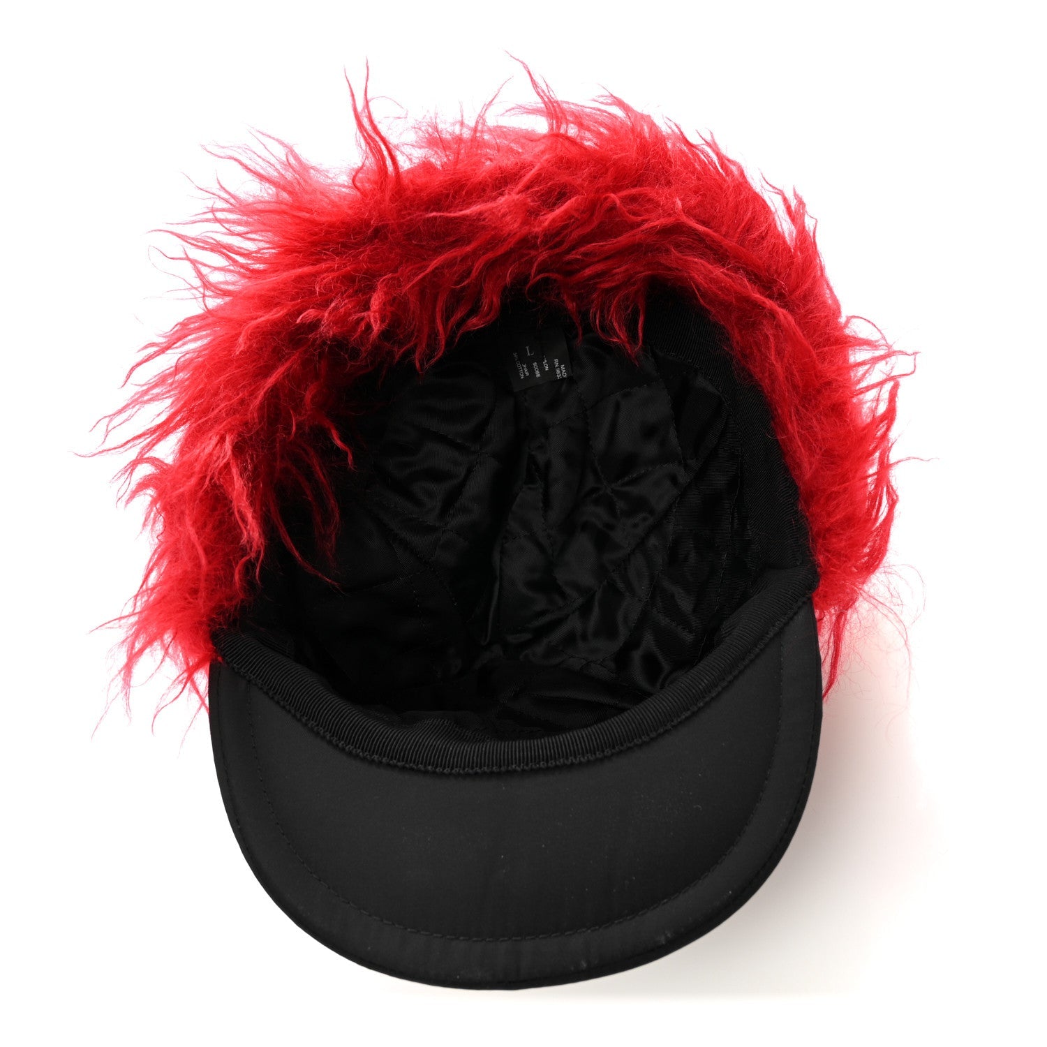 Prada Re-Nylon Curly Faux Fur Mens Ear Flap Baseball Hat L Black Cerise