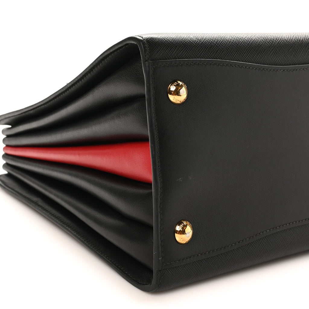 Prada Saffiano City Calfskin Medium Bibliothèque Top Handle Black Fuoco