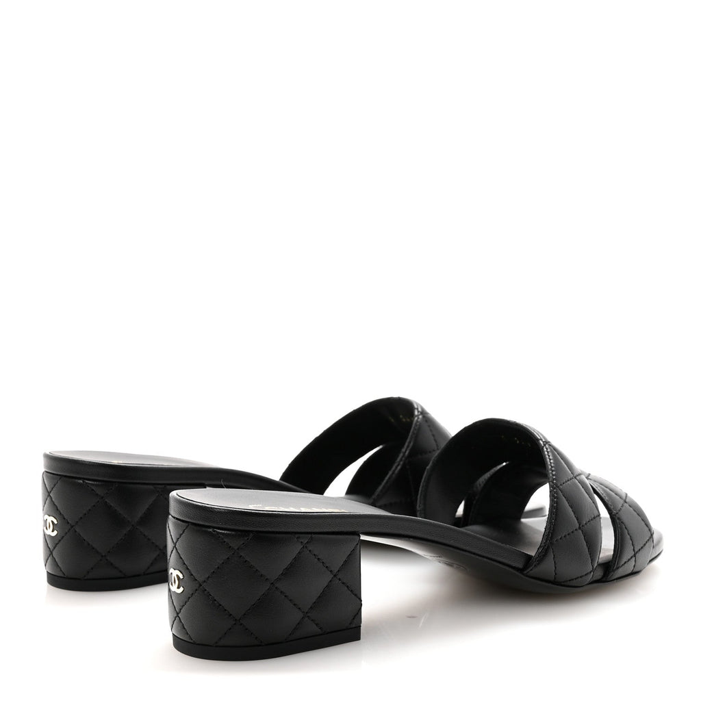 Lambskin Quilted Mules 40 Black