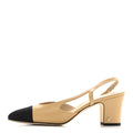 Goatskin Grosgrain Cap Toe CC Slingback Pumps 36.5 Beige Black