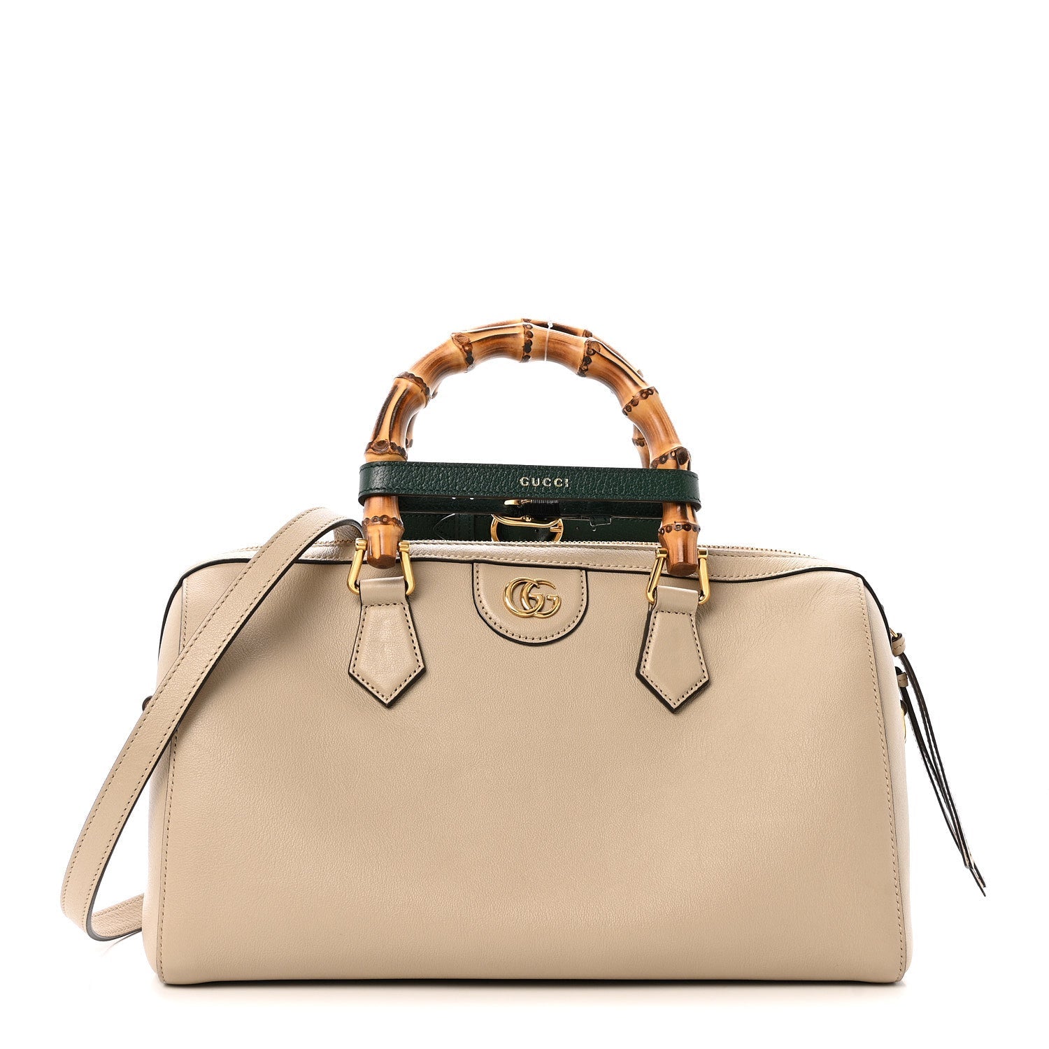 Gucci Calfskin Diana Bamboo Boston Oatmeal Vintage Green