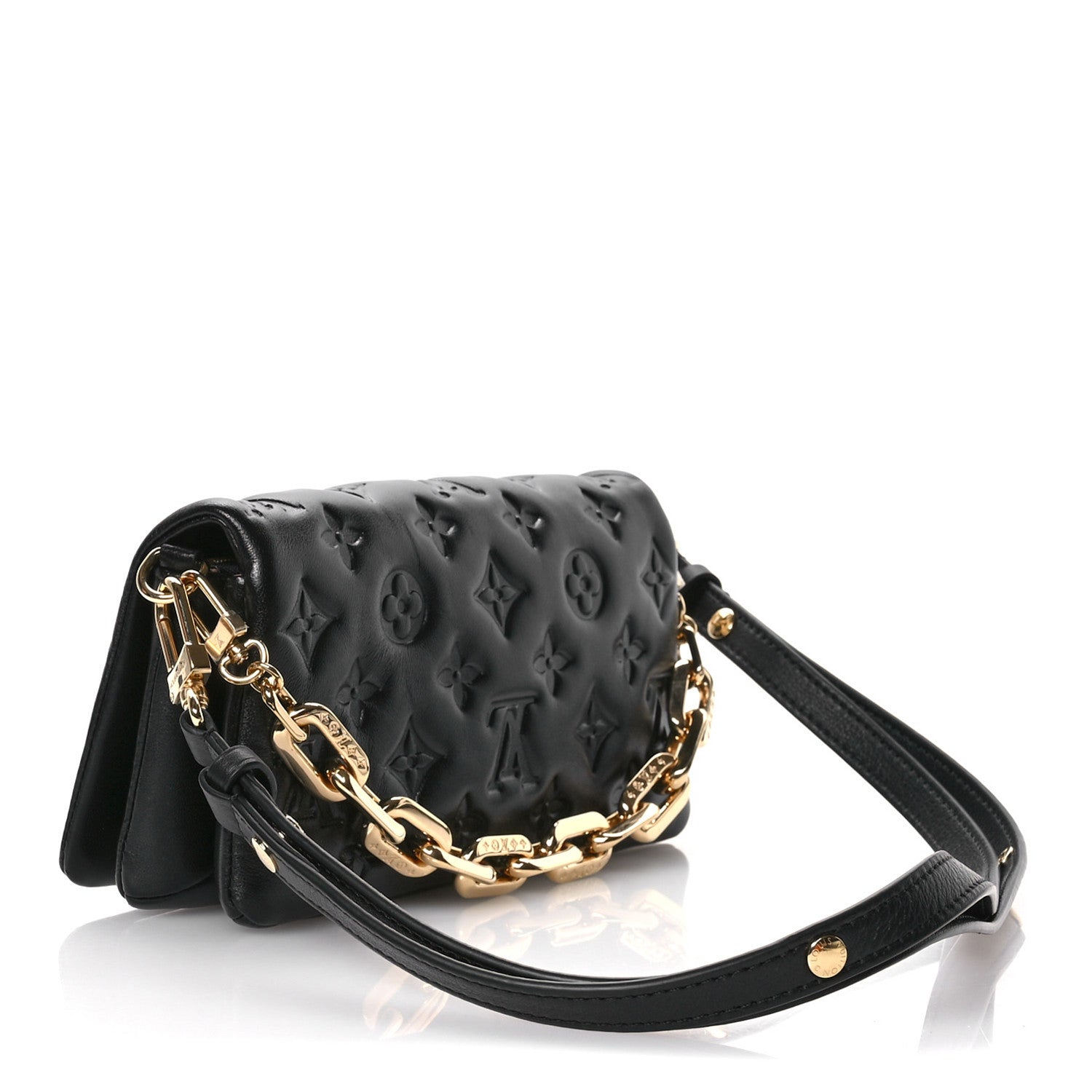 Louis Vuitton Lambskin Embossed Monogram Pochette Coussin Crossbody Black