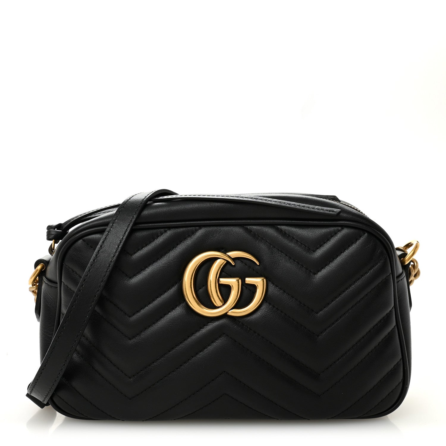 Gucci Calfskin Matelasse Small GG Marmont Chain Shoulder Bag Black