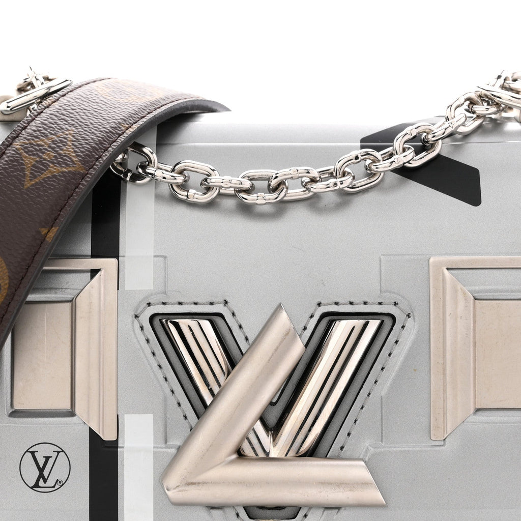 Louis Vuitton Calfskin Monogram Spaceship Embossed Twist Shoulder Bag PM Argent