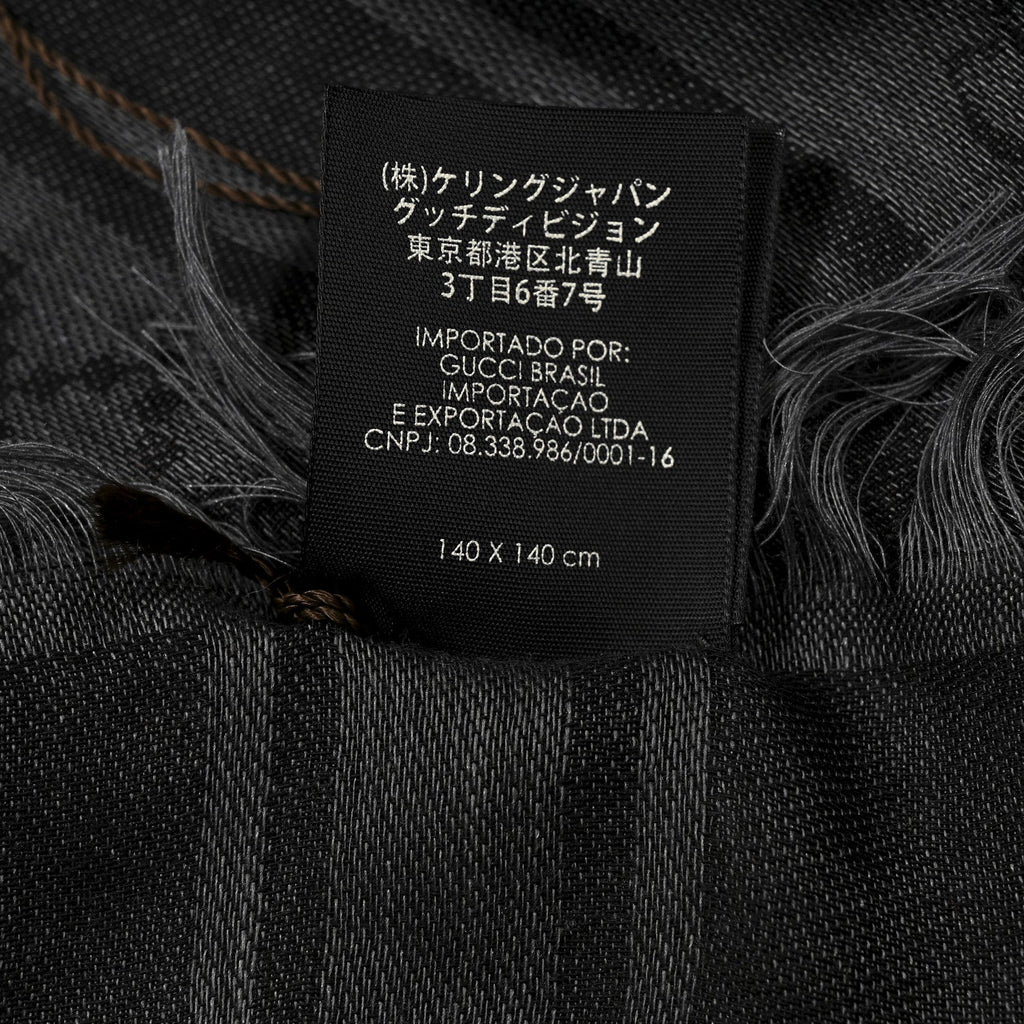 Gucci Wool Silk GG Monogram Diamante Plaid Surviee Shawl Graphite Black