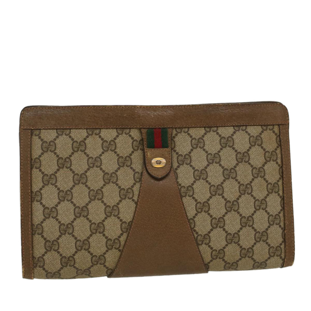 GUCCI GG Canvas Web Sherry Line Clutch Bag PVC Leather Beige Red  45600