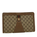 GUCCI GG Canvas Web Sherry Line Clutch Bag PVC Leather Beige Red  45600