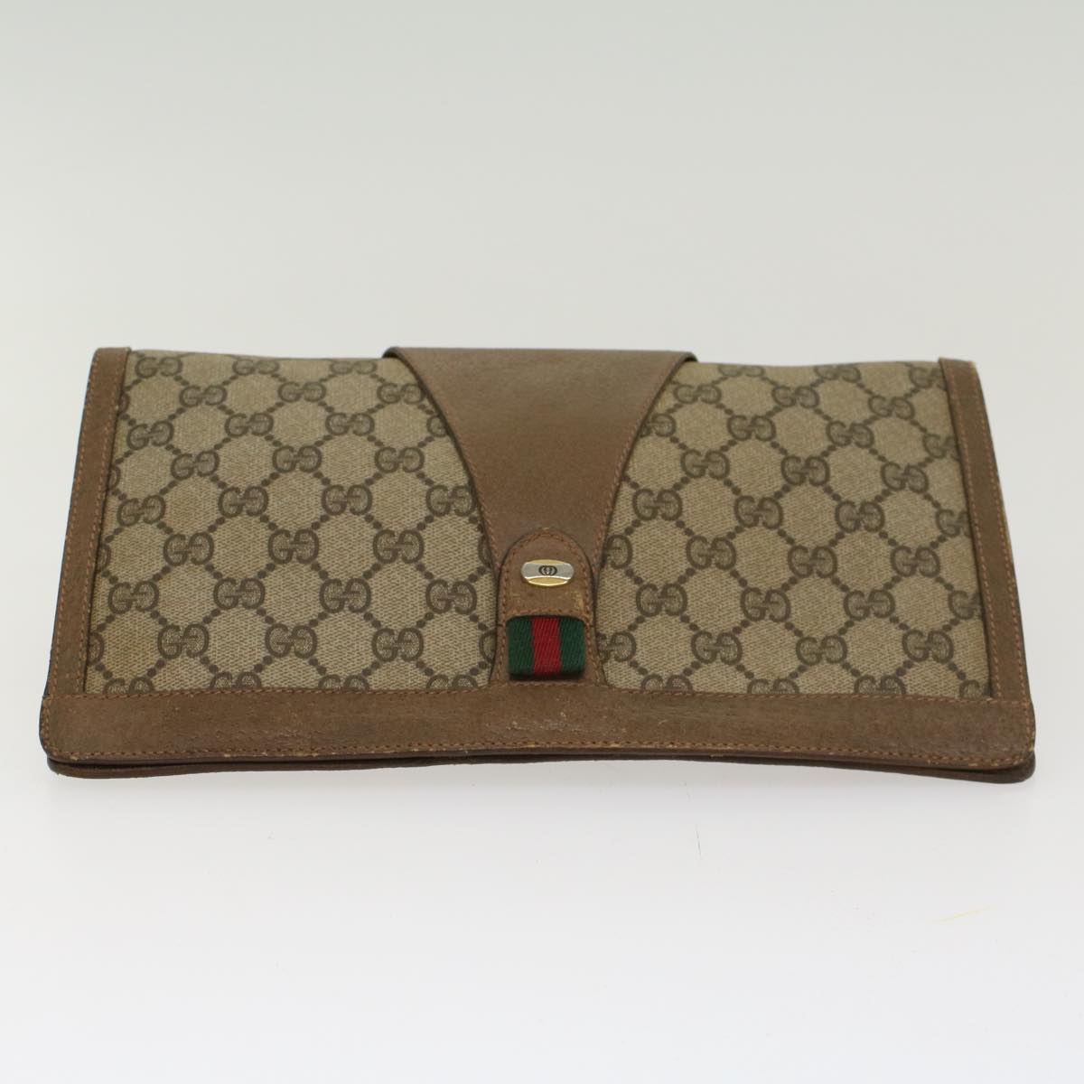 GUCCI GG Canvas Web Sherry Line Clutch Bag PVC Leather Beige Red  45600