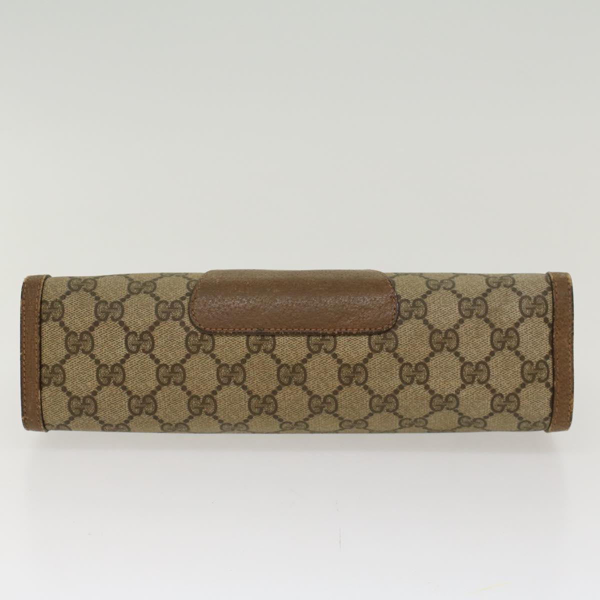GUCCI GG Canvas Web Sherry Line Clutch Bag PVC Leather Beige Red  45600