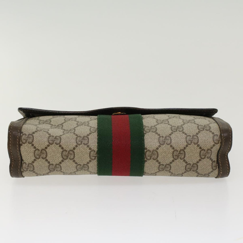 GUCCI GG Canvas Web Sherry Line Clutch Bag PVC Leather Beige Red  45601