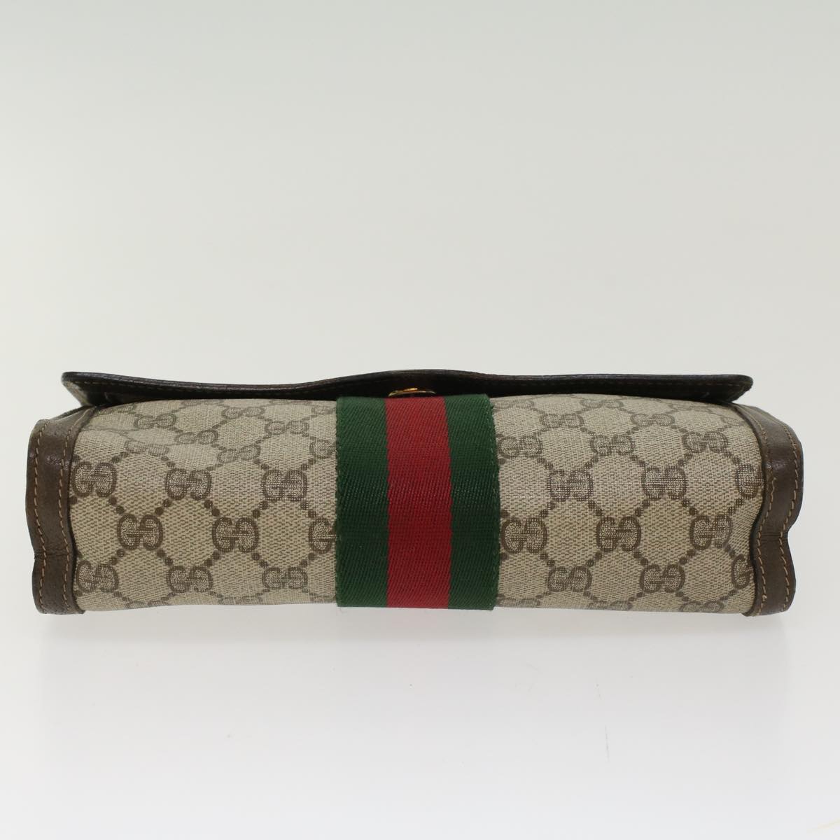 GUCCI GG Canvas Web Sherry Line Clutch Bag PVC Leather Beige Red  45601