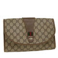 GUCCI GG Canvas Web Sherry Line Clutch Bag PVC Leather Beige Red  45602