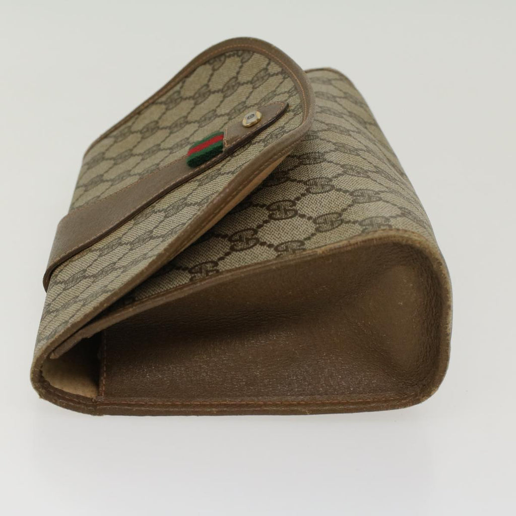 GUCCI GG Canvas Web Sherry Line Clutch Bag PVC Leather Beige Red  45602