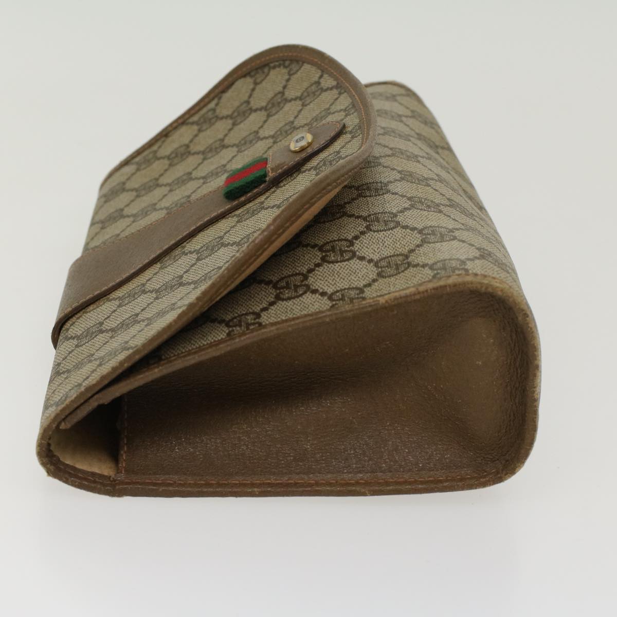 GUCCI GG Canvas Web Sherry Line Clutch Bag PVC Leather Beige Red  45602