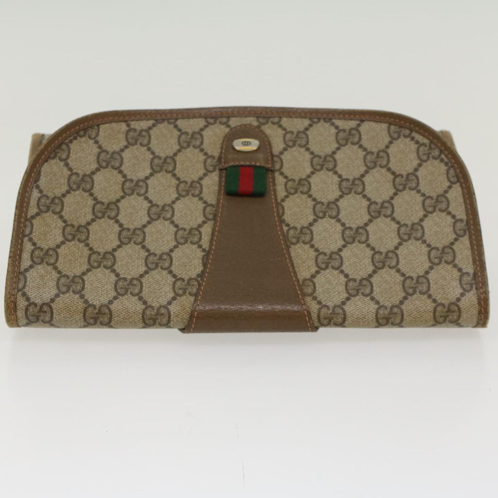 GUCCI GG Canvas Web Sherry Line Clutch Bag PVC Leather Beige Red  45602