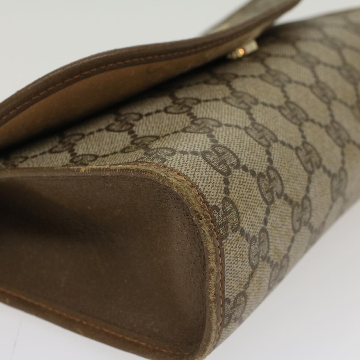 GUCCI GG Canvas Web Sherry Line Clutch Bag PVC Leather Beige Red  45602