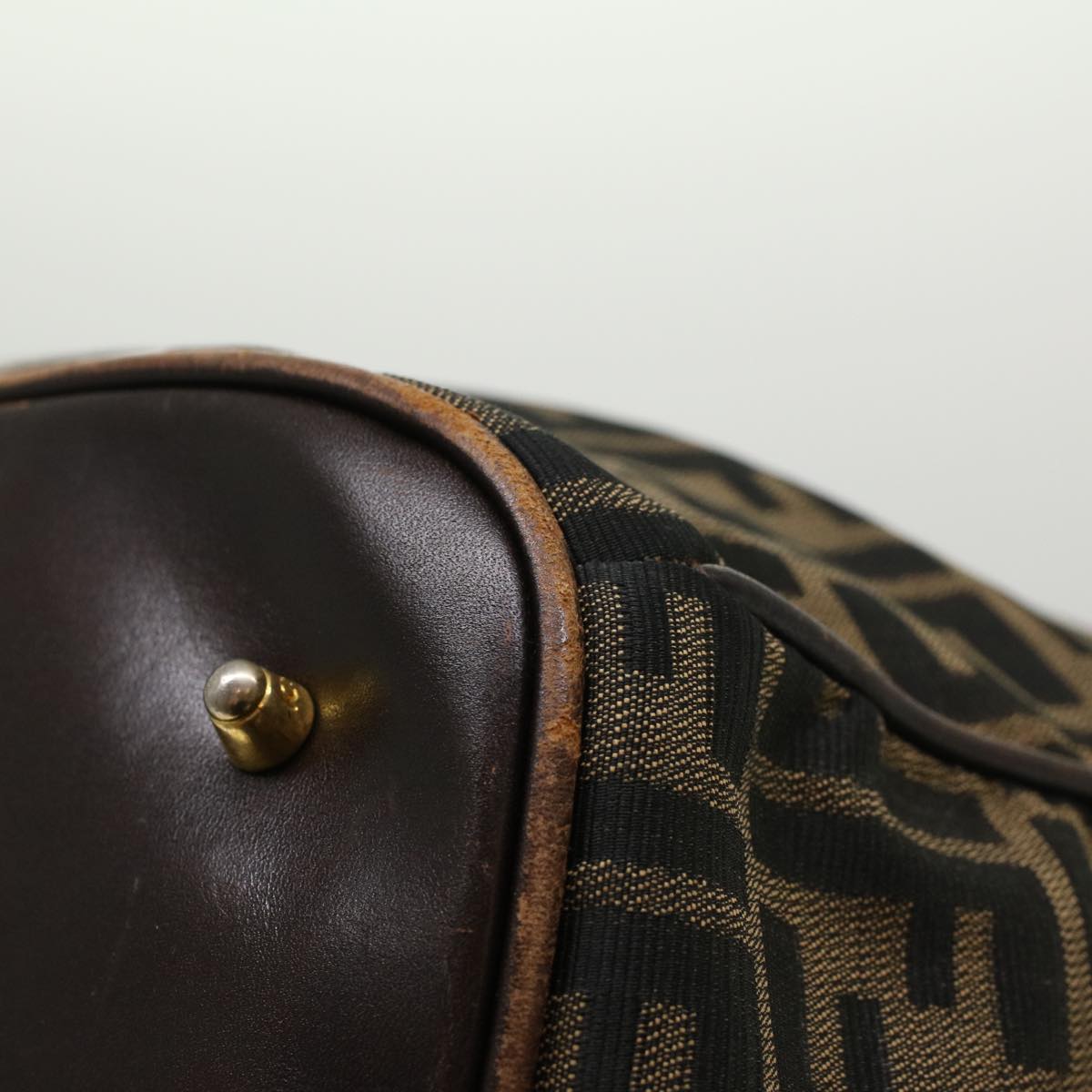 FENDI Zucca Canvas Boston Bag Nylon 2way Brown Black  45632
